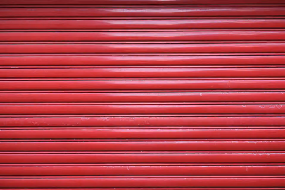 Rolling steel door on a commercial building