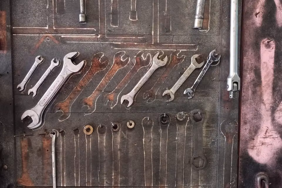 Premium hardware tools organized on a tool board